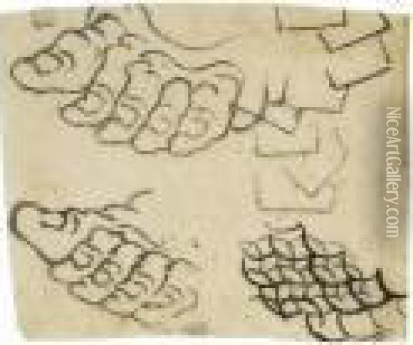 Feuille D'etudes : Pieds Et Formes Geometriques Oil Painting - Katsushika Hokusai