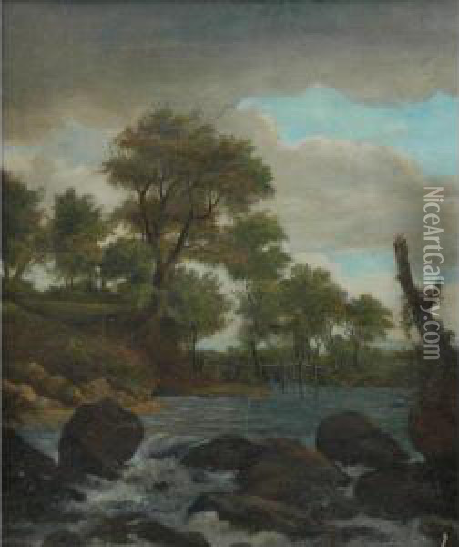 Stormy Landscape With Rapids Oil Painting - Jacob Van Ruisdael
