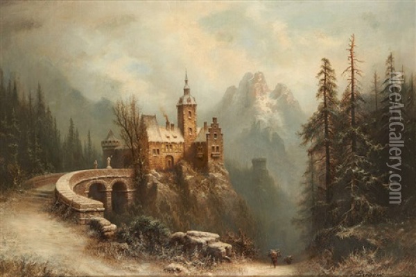 Chateau Sous La Neige Oil Painting - Albert Bredow