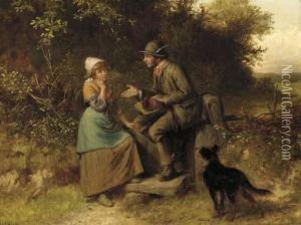 Gossip At The Stile Oil Painting - William Bromley