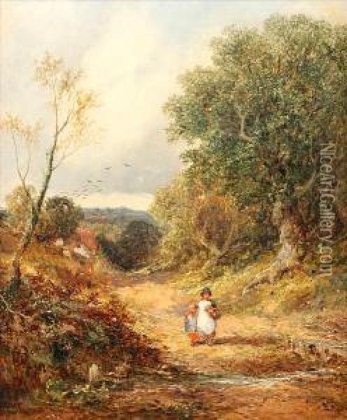 Two Children On A Country Lane, Andcompanion Oil Painting - James Edwin Meadows