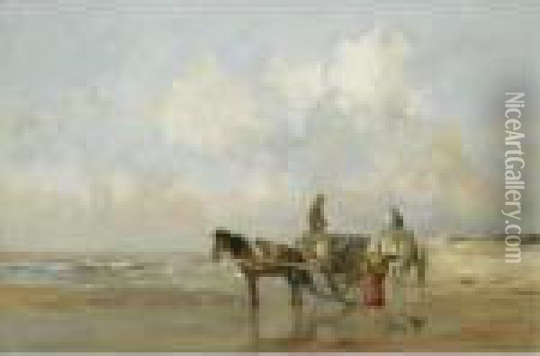 Fisher Folk On The Beach Oil Painting - Willem George Fred. Jansen