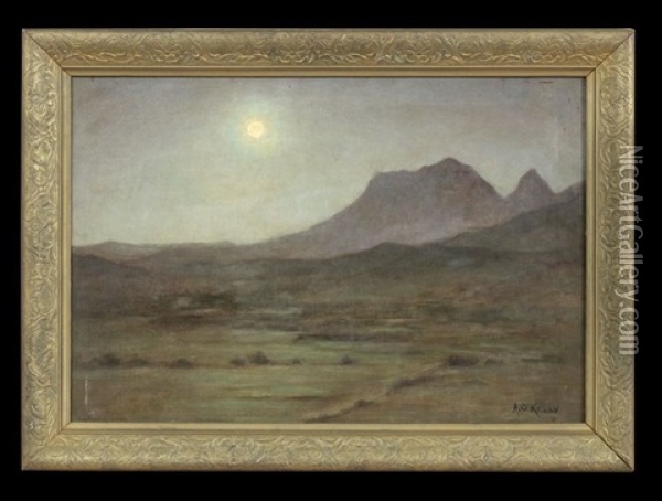 Moonlit Western Landscape Oil Painting - Aloysius C. O'Kelly