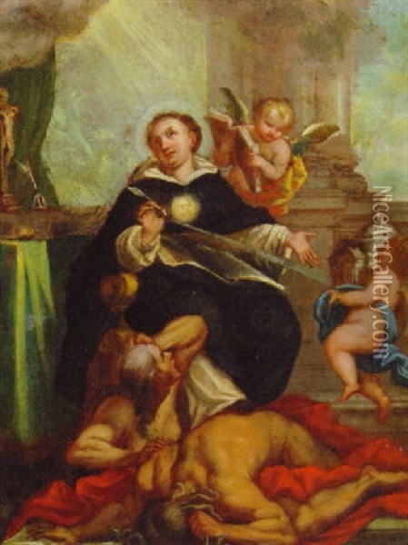 Saint Dominic Triumphing Over Discord Oil Painting - Filippo Lauri