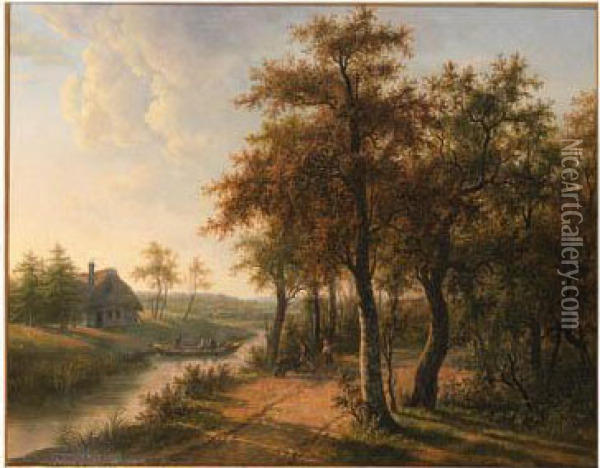Woodgatherers At The Edge Of A Forest Returning Home Oil Painting - Gerrit Jan Michaelis