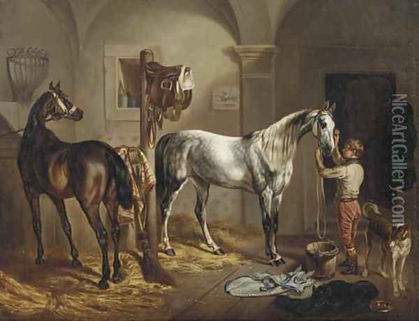Tending to the horses Oil Painting - Gustav Adolf Friedrich