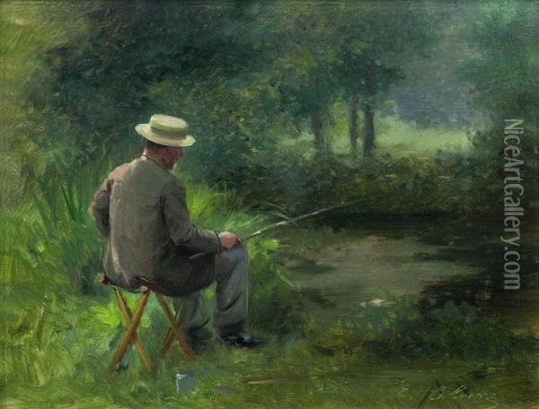 La Peche A La Ligne Oil Painting - Edouard Louis Lucien Cabane