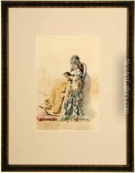 Seated Woman Reading Oil Painting - Ettore Simonetti