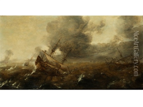 Schiffe Auf Sturmischer See Oil Painting - Andries Van Eertvelt