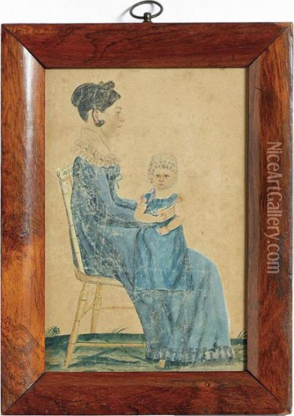 Portrait Of A Dark-haired Young 
Woman Seated In A Paint-decorated Bamboo-turned Side Chair With A Child 
In Her Lap Oil Painting - Jacob Maentel