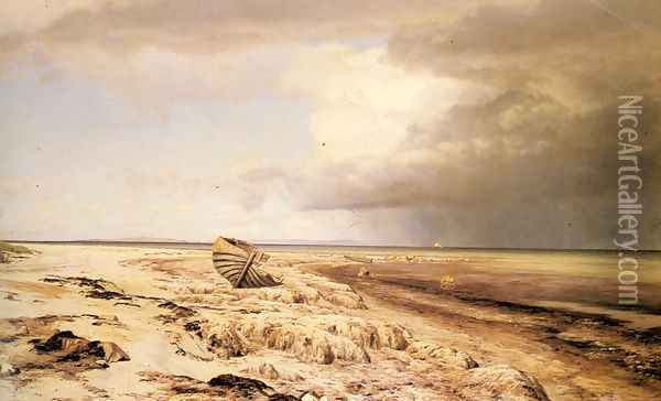 Deserted Boat on a Beach Oil Painting - Janus Andreas Bartholin La Cour