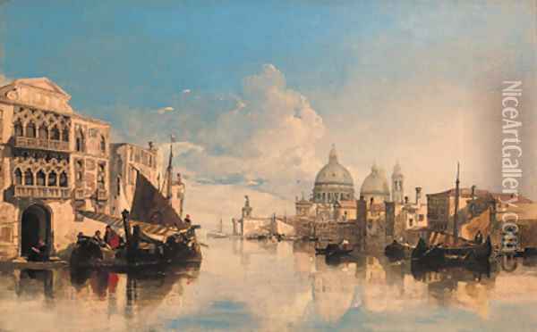 A Venetian capriccio with the Dogana and Santa Maria della Salute Oil Painting - William James Muller