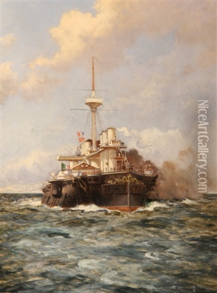 Vapor En El Mar Oil Painting - Edoardo de Martino