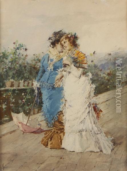 Two Young Ladies On A Promenade Oil Painting - Enrico Gamba