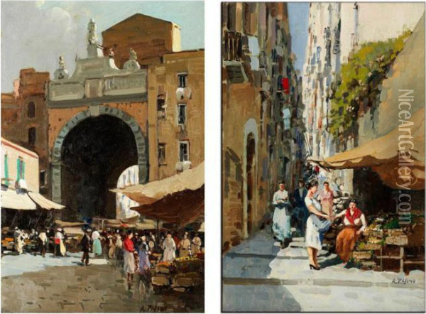 Markttreiben Vor Einem Stadttor Einer Italienischen Stadt Sowie Marktstande Oil Painting - Alberto Pasini
