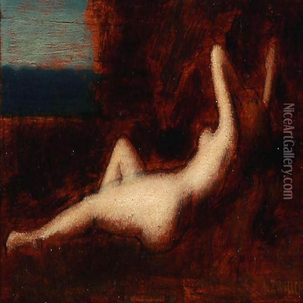 Nude Female In A Landscape Oil Painting - Augustin Zwiller