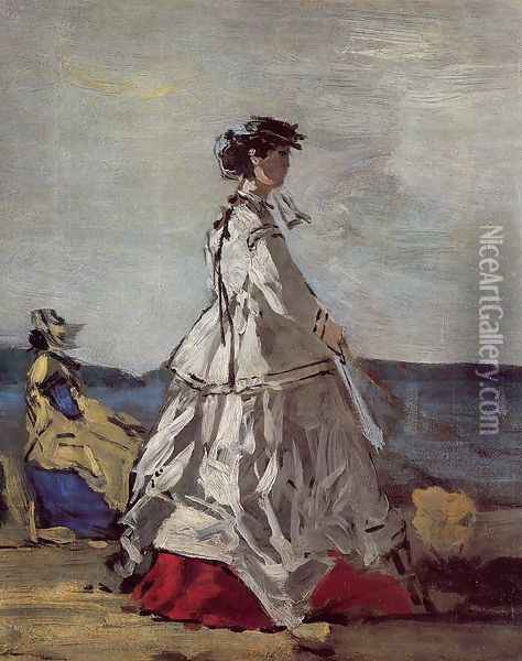 Princess Metternich on the Beach Oil Painting - Eugene Boudin