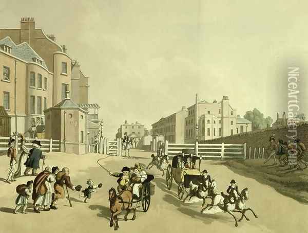 Entrance of Oxford Street at Tyburn Turnpike with a view of Park Lane, 1798 Oil Painting - Thomas Rowlandson