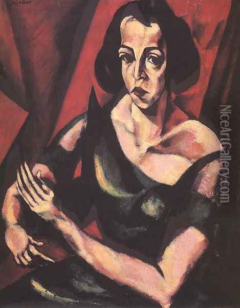 Portrait of a Woman Woman in Green Dress 1921 Oil Painting - Lajos Tihanyi