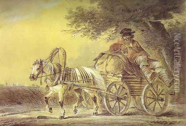 Peasant in a Cart Oil Painting - Aleksander Orlowski