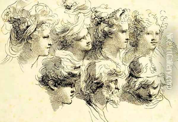 Seven studies of heads Oil Painting - Gaetano Gandolfi