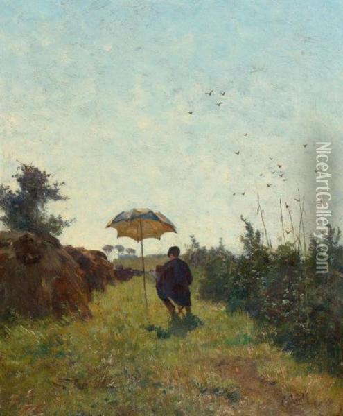 Painter In A Field Oil Painting - Paul Joseph Constantine Gabriel