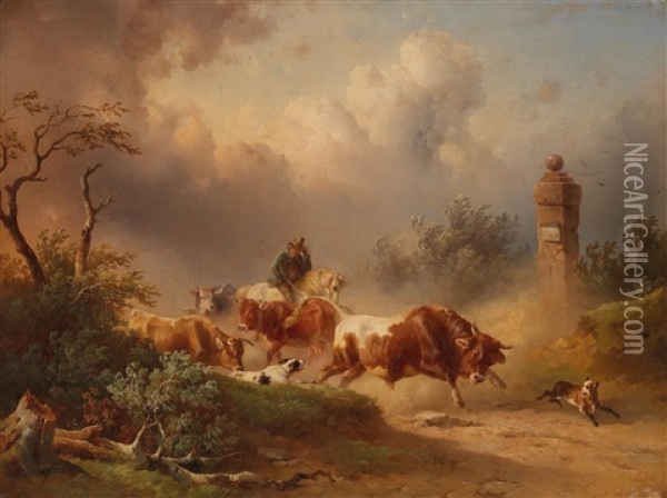 Returning Home With An Approaching Storm Oil Painting - Edmund Mahlknecht