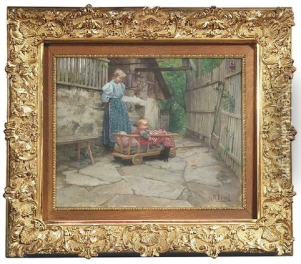 Hofidylle Oil Painting - Gustav August Hessl