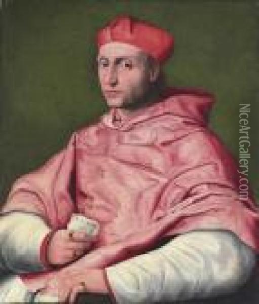 Portrait Of A Cardinal, Three-quarter-length, Seated, Holding A Document Oil Painting - Raphael (Raffaello Sanzio of Urbino)
