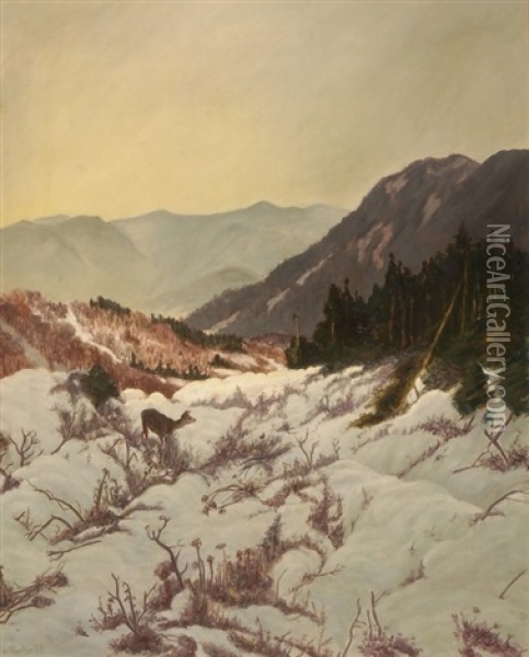 Winterlandschaft Mit Reh Oil Painting - Waldemar Theophil Fink
