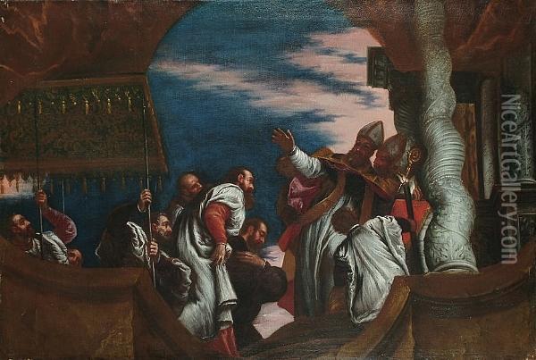 Saint Nicholas Acclaimed Bishop Of Myra Oil Painting - Paolo Veronese (Caliari)