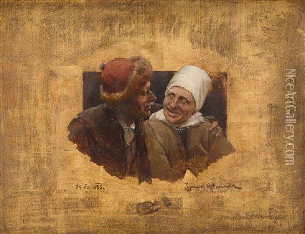 Wedded Couple Oil Painting - Zygmunt Ajdukiewicz