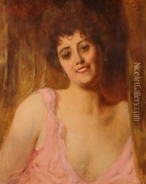 Portrait Of A Smiling Woman Oil Painting - Konstantin Egorovich Makovsky