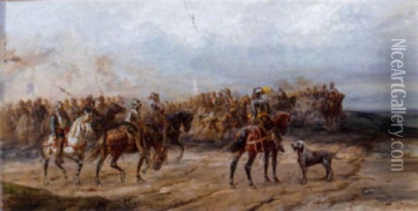 At The Offset Of The Melee Oil Painting - Oliver Pichat