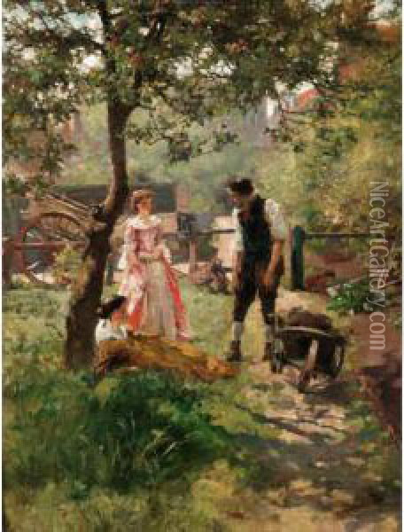 Under The Apple Tree Oil Painting - Walter Gay