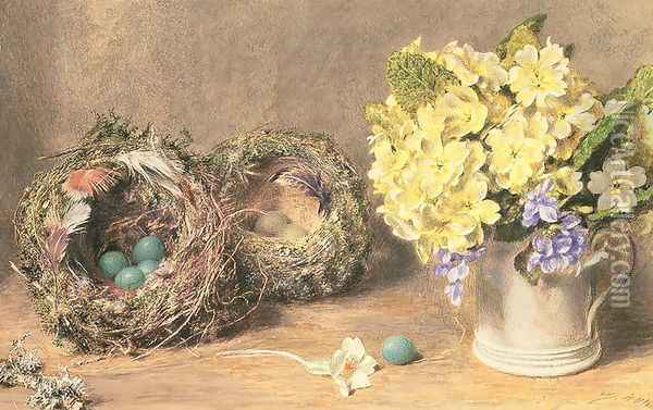 Spring Flowers and Birds Nests Oil Painting - William Henry Hunt