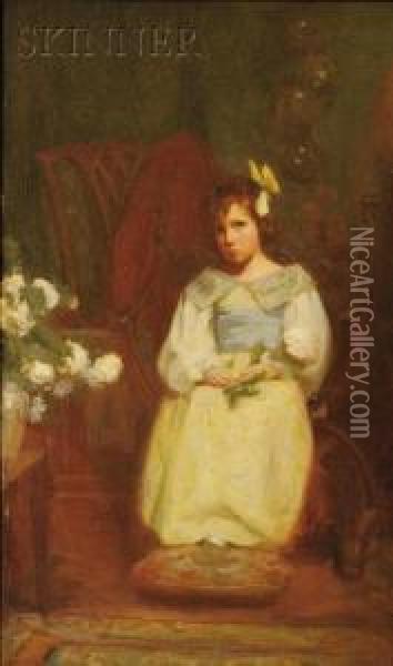 Seated Girl In White Oil Painting - Janet D. Wheeler