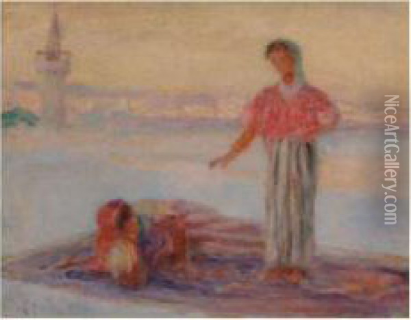 Tunisiennes Sur La Terrasse Oil Painting - Albert Aublet