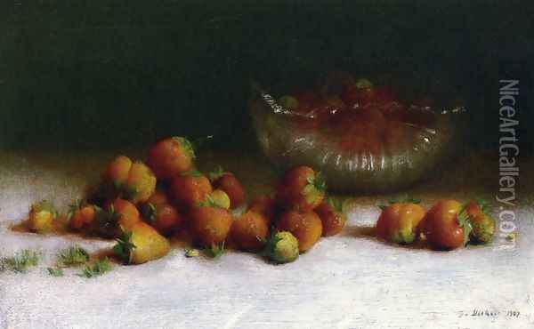 Strawberries in a Cut Glass Bowl Oil Painting - Joseph Decker