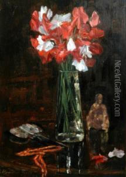 Sweetpeas In A Vase And Ornament Oil Painting - John Hamilton Glass