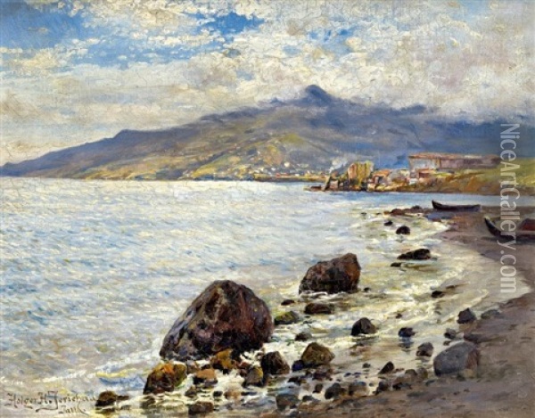 Kustenpartie Auf Der Krim Bei Jalta. Studie Oil Painting - Holger Hvitfeldt Jerichau