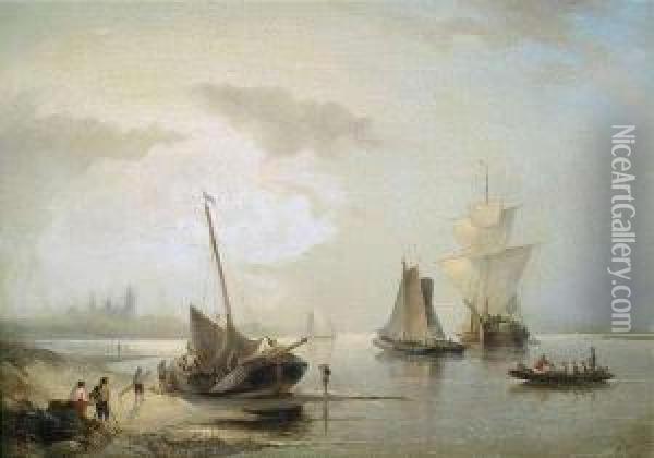 Sailing Ships At A Dutch Coast At Early Morning Oil Painting - Nicolaas Riegen