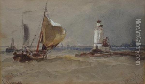 Shipping Off A Lighthouse Oil Painting - Edwin Hayes