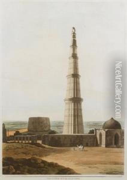 The Cuttub Minar Near Delhi Oil Painting - Thomas Daniell