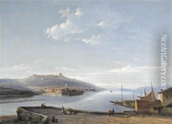 A View Of Koblenz With Burght Ehrenbreitstein Oil Painting - Kasparus Karsen