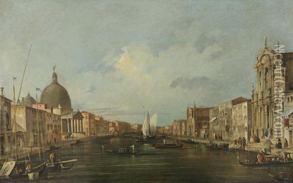 Canal Grande Con San Simon Piccolo, Santa Lucia E La Chiesa Degli Scalzi Oil Painting - Francesco Guardi