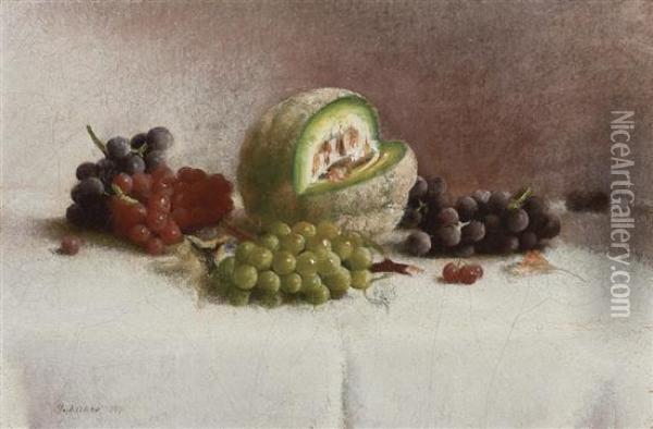 Still Life With Melon And Grapes Oil Painting - Joseph Decker