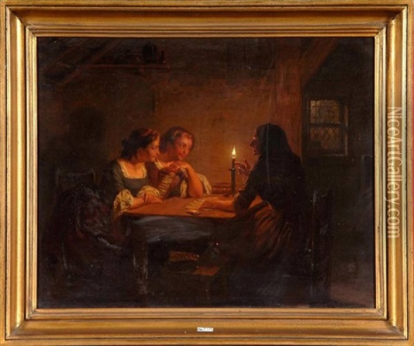 La Cartomancienne A La Lueur De La Bougie Oil Painting - Hendrick Joseph Dillens