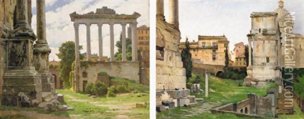 Views Of The Roman Forum Oil Painting - Jakob Hansen