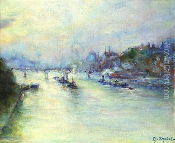 Le Pont Des Arts Seine Oil Painting - Gustave Madelain